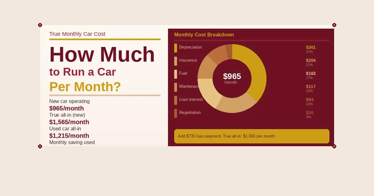 Monthly car cost donut chart showing depreciation, insurance, and fuel