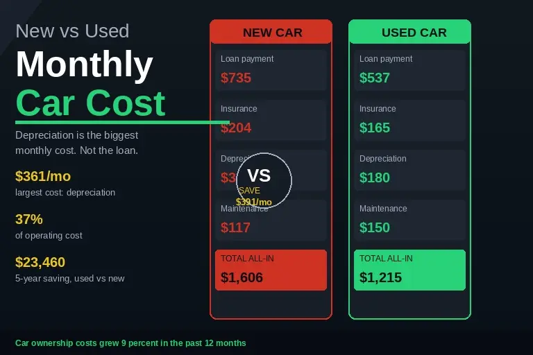 ew car vs used car monthly cost comparison cards